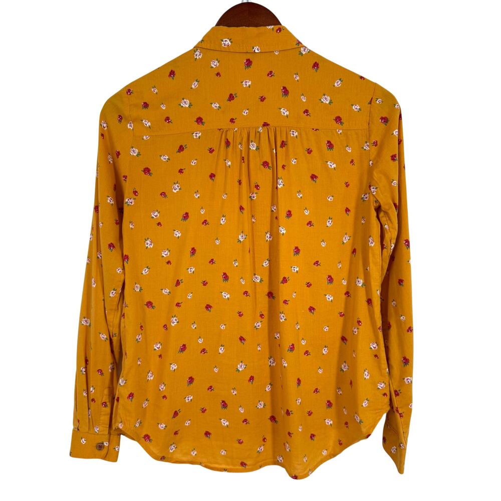 Marve By Anthropologie Sz US 00 XS Yellow Floral Long Sleeve Blouse Shirt Top - Picture 7 of 7